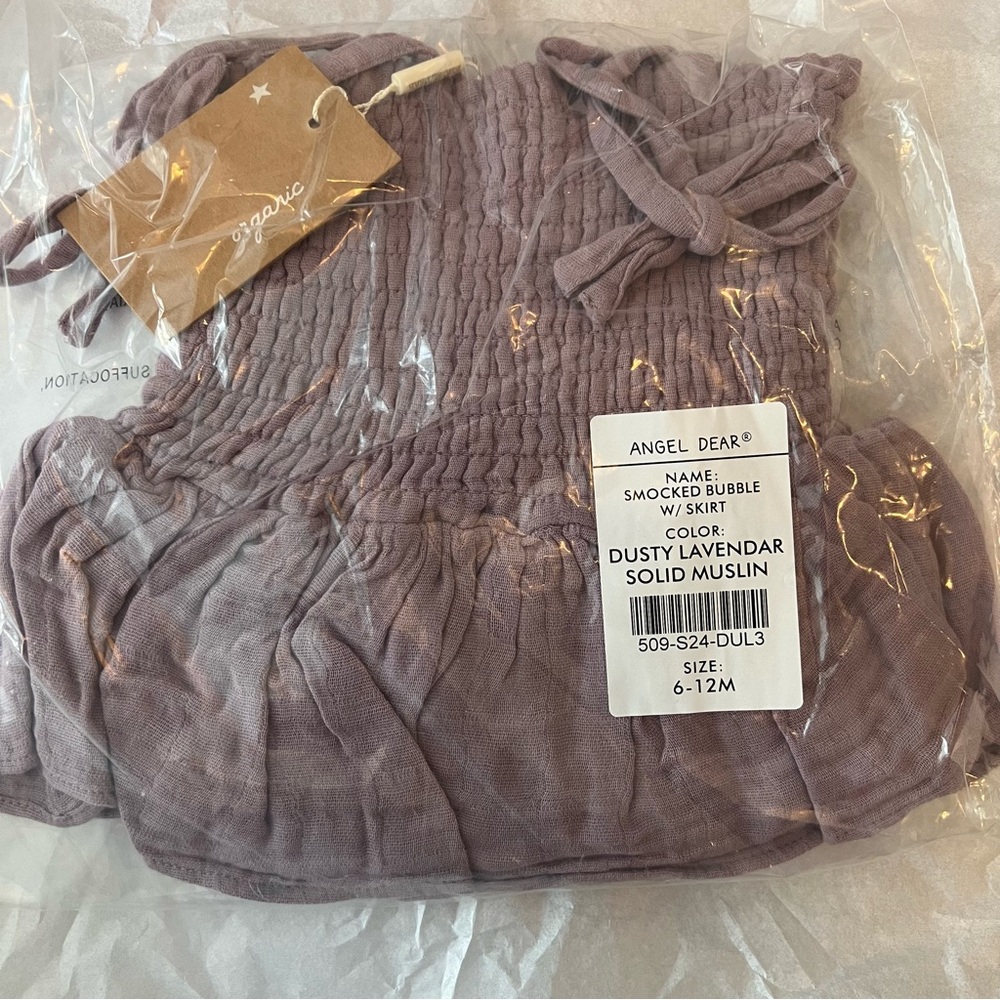 NWT Angel Dear Dusty Lavender Smocked Bubble W/ Skirt size 6-12 months